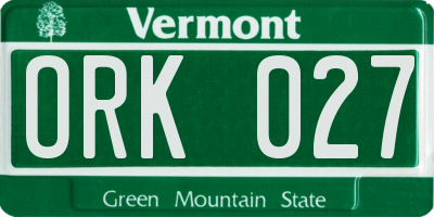 VT license plate ORK027