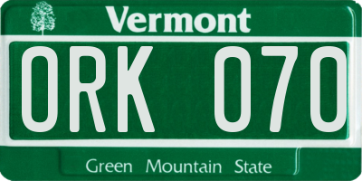 VT license plate ORK070