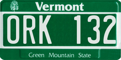 VT license plate ORK132