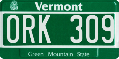 VT license plate ORK309
