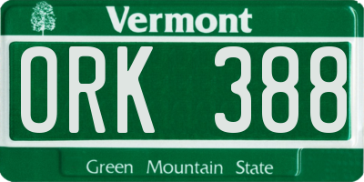 VT license plate ORK388