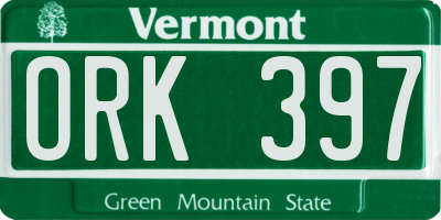 VT license plate ORK397