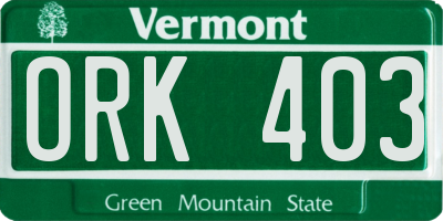 VT license plate ORK403