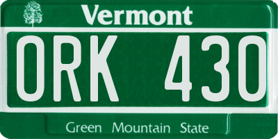 VT license plate ORK430