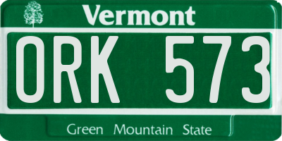 VT license plate ORK573