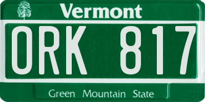 VT license plate ORK817