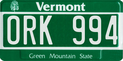 VT license plate ORK994