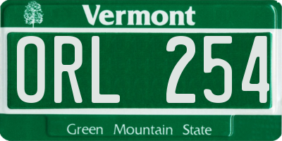 VT license plate ORL254