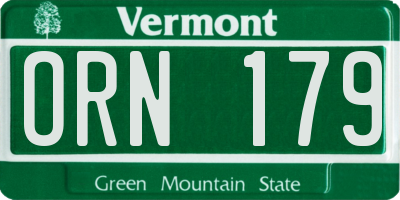 VT license plate ORN179