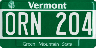 VT license plate ORN204