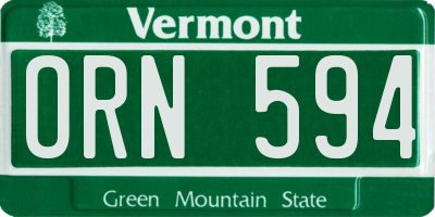 VT license plate ORN594