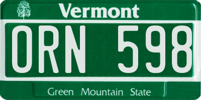 VT license plate ORN598