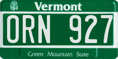 VT license plate ORN927