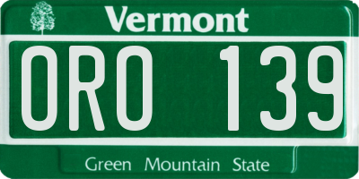 VT license plate ORO139