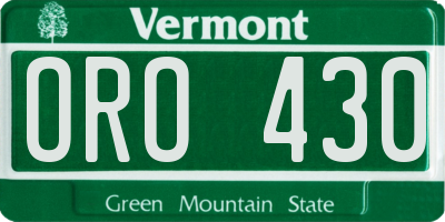 VT license plate ORO430