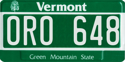 VT license plate ORO648
