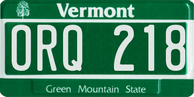 VT license plate ORQ218