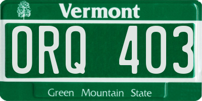 VT license plate ORQ403