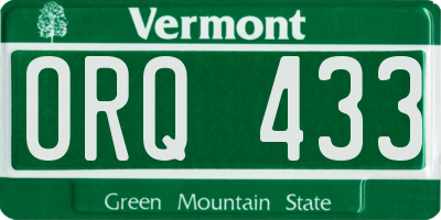 VT license plate ORQ433
