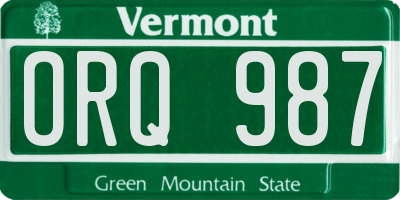 VT license plate ORQ987