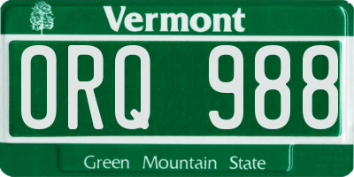 VT license plate ORQ988