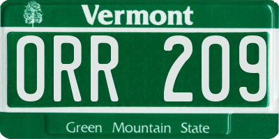 VT license plate ORR209