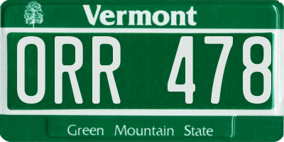 VT license plate ORR478