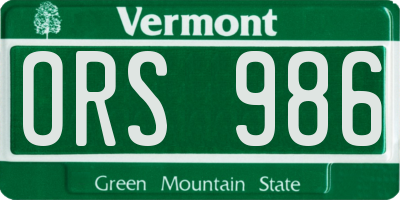 VT license plate ORS986