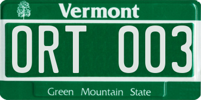 VT license plate ORT003