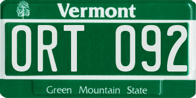 VT license plate ORT092