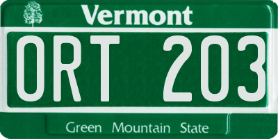 VT license plate ORT203
