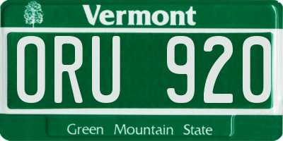 VT license plate ORU920
