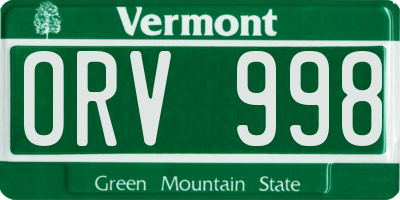 VT license plate ORV998