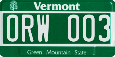 VT license plate ORW003