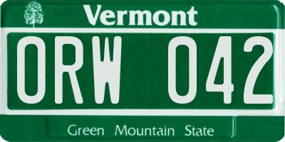 VT license plate ORW042