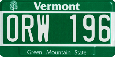 VT license plate ORW196