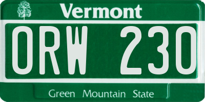 VT license plate ORW230