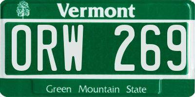 VT license plate ORW269