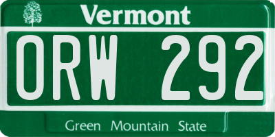 VT license plate ORW292
