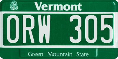 VT license plate ORW305