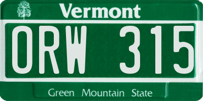 VT license plate ORW315
