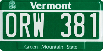 VT license plate ORW381