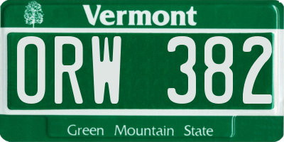 VT license plate ORW382