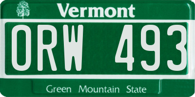 VT license plate ORW493