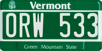 VT license plate ORW533
