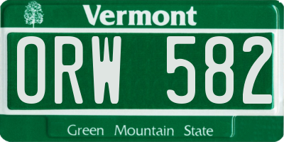 VT license plate ORW582