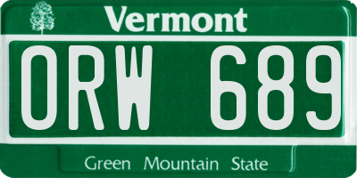 VT license plate ORW689