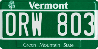 VT license plate ORW803