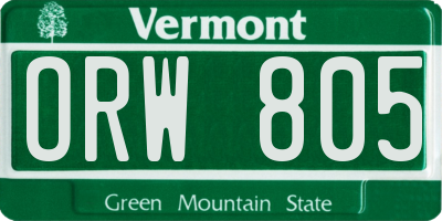 VT license plate ORW805
