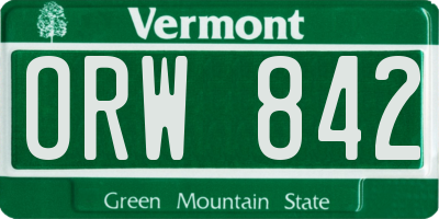 VT license plate ORW842